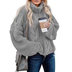 Chunky Knit Balloon Sleeve Turtleneck